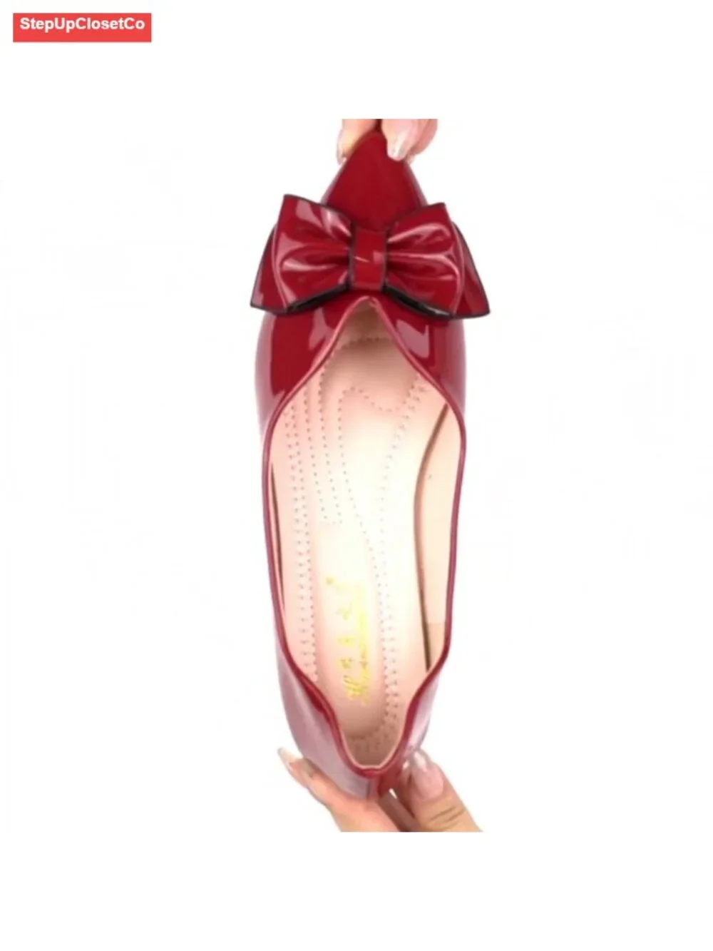 Women's Pointed Toe Leather Ballet Flats with Bow, Memory Foam Insole Dress